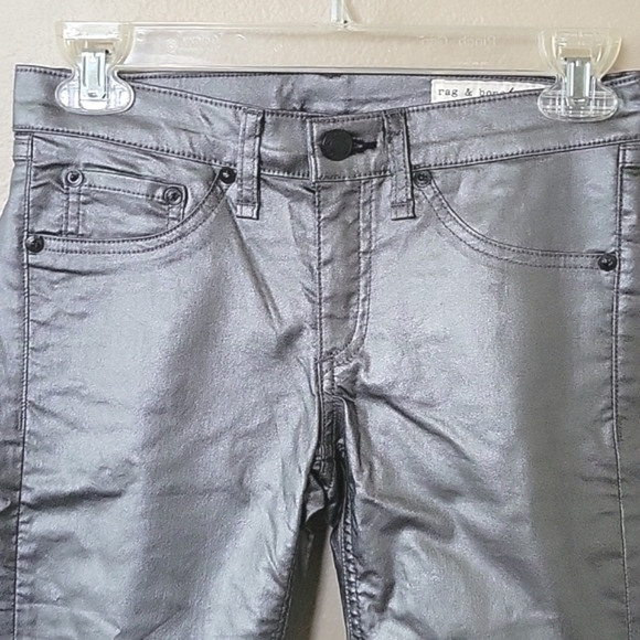 Rag & Bone Pewter Metallic Skinny Jean Leggings - Size 25 - Picture 2 of 9